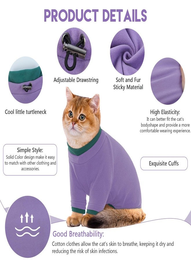 ADNIKIA Sticky Cat Clothes Stretchy, Sphynx Hairless Sweater & Pajamas for Cats only, Soft Cat Onesie for Cats After Surgery Female Male & Hair Loss Prevention, Purple L - Image 2